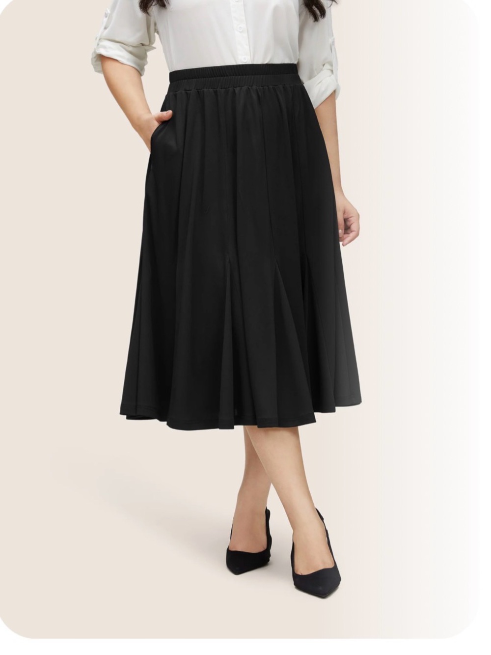 BloomChic Black Midi A-Line Skirt Box Pleats